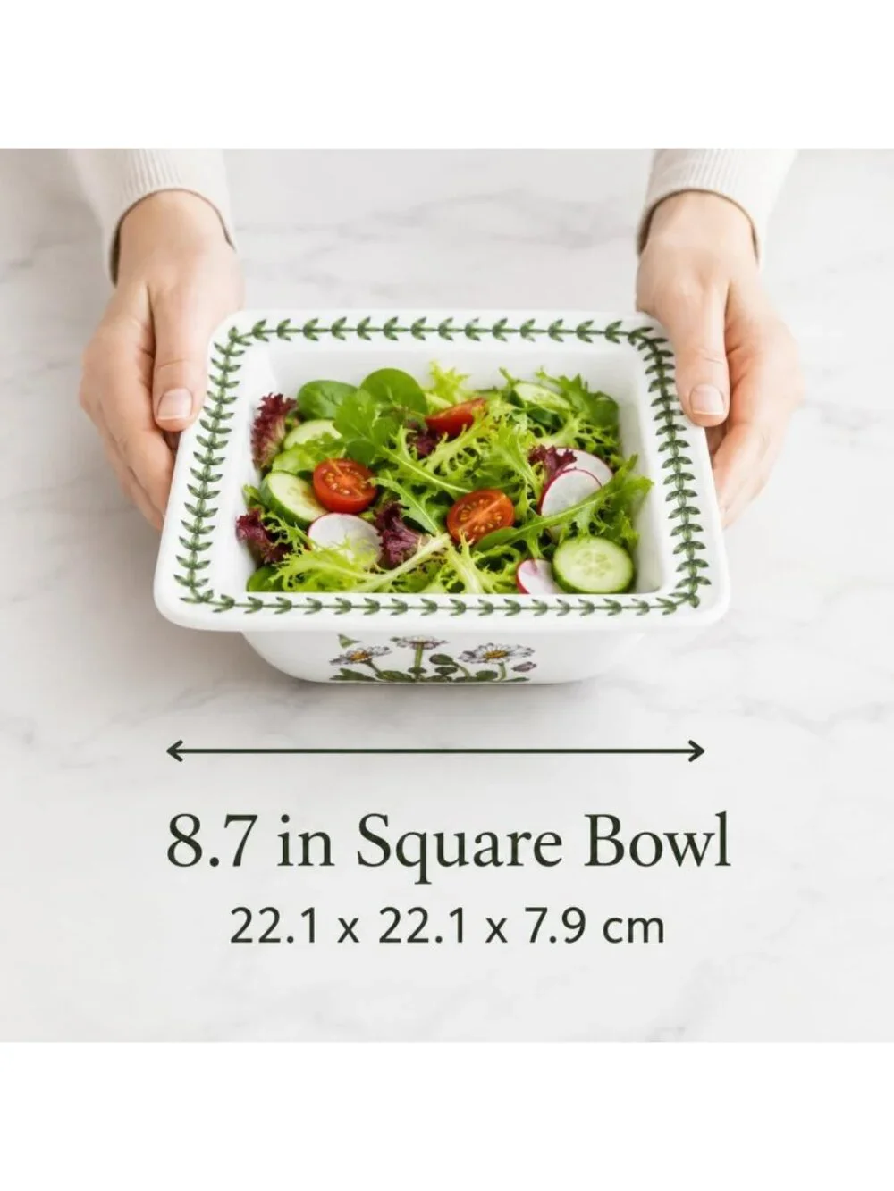 8.5” Square Salad Bowl - Vintage Floral Design, Perfect for Entertaining & Decor